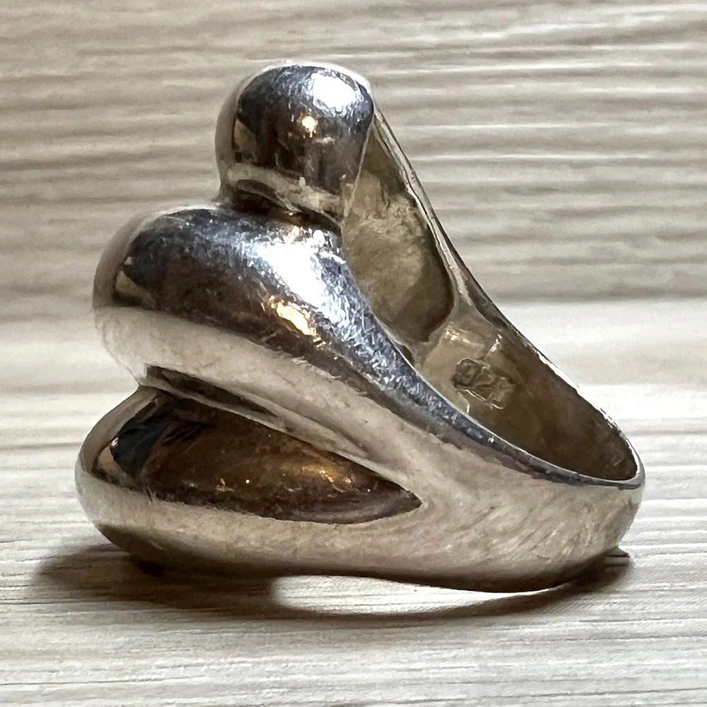 Vintage Designer (ND) Heavy Sterling Silver Triple Sculpted Dome Ring, Size 8 - Picture 2 of 10